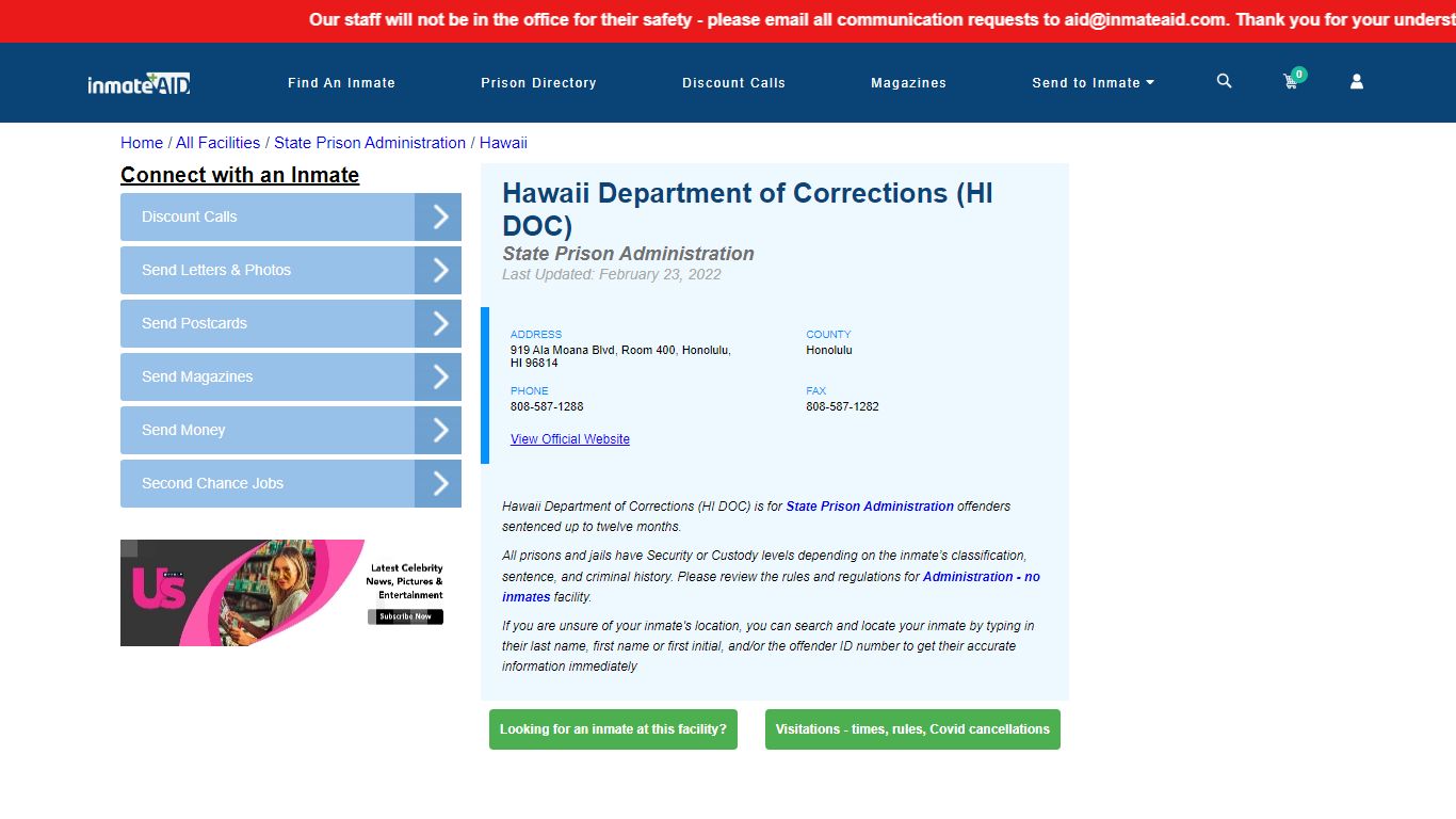 Hawaii Department of Corrections (HI DOC) & Inmate Search ...