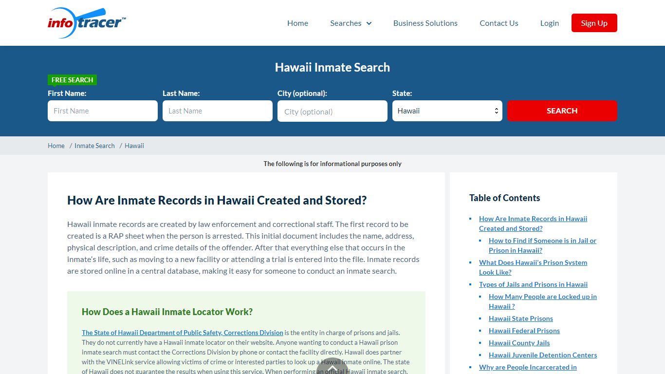 Hawaii Inmate Locator & Search - HI Jail records - Infotracer